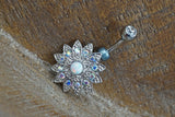 Aurora Borealis Belly Rings - Opal Belly Button Rings - White Opal Flower Belly Button Jewelry