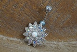 Aurora Borealis Belly Rings - Opal Belly Button Rings - White Opal Flower Belly Button Jewelry