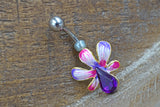 Pink and Purple Hibiscus Flower Gold Belly Button Ring