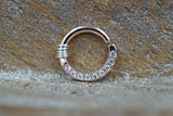 Half Circle CZ Lined Tiny Rose Gold Hoop Septum Ring - Rose Gold Daith Piercing - Rose Gold Rook Earring Hoop