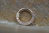 Half Circle CZ Lined Tiny Rose Gold Hoop Septum Ring - Rose Gold Daith Piercing - Rose Gold Rook Earring Hoop