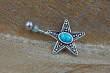 Silver Starfish Turquoise Belly Button Ring