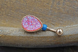Hot Pink Druzy Rose Gold Belly Button Ring - Short Belly Button Ring