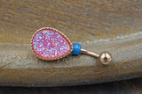 Hot Pink Druzy Rose Gold Belly Button Ring - Short Belly Button Ring