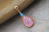 Hot Pink Druzy Rose Gold Belly Button Ring - Short Belly Button Ring