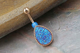 Dark Purple Druzy Rose Gold Belly Button Ring - Short Belly Button Ring
