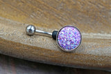 Light Purple Druzy Round Belly Button Ring - Short Belly Button Ring