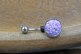 Light Purple Druzy Round Belly Button Ring - Short Belly Button Ring