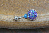 Dark Purple Druzy Round Belly Button Ring - Short Belly Button Ring