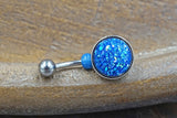 Blue Druzy Round Belly Button Ring - Short Belly Button Ring