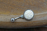 White Druzy Round Belly Button Ring - Short Belly Button Ring