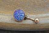 Dark Purple Druzy Round Rose Gold Belly Button Ring - Gift For Teens