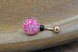 Bright Pink Druzy Round Rose Gold Belly Button Ring - Short Belly Button Ring