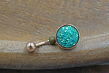 Teal Green Druzy Round Rose Gold Belly Button Ring - Short Belly Button Ring