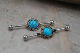 Turquoise Filigree Silver or Gold Industrial Barbell 14g or 16g Scaffold Piercing