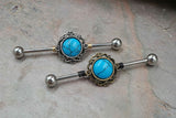 Turquoise Filigree Silver or Gold Industrial Barbell 14g or 16g Scaffold Piercing