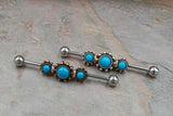 Triple Turquoise Gem Silver or Gold Industrial Barbell 14g or 16g Scaffold Piercing