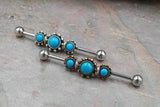 Triple Turquoise Gem Silver or Gold Industrial Barbell 14g or 16g Scaffold Piercing