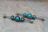 Triple Turquoise Gem Silver or Gold Industrial Barbell 14g or 16g Scaffold Piercing