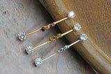 14 gauge Beaded Clear Crystal Industrial Barbell