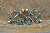 Gold Ornate Nipple Shield with Tear Drop Abalone
