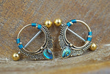 Gold Ornate Nipple Shield with Tear Drop Abalone