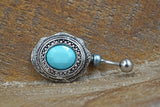 Short Belly Ring - Blue Concho Southwestern Belly Button Ring - Gift For Teens - Gift under 15