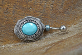 Short Belly Ring - Blue Concho Southwestern Belly Button Ring - Gift For Teens - Gift under 15