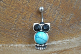 Owl Belly Button Ring - Short Belly Ring - Turquoise Belly Button Ring - Gift For Teens - Gift under 15