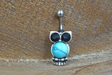 Owl Belly Button Ring - Short Belly Ring - Turquoise Belly Button Ring - Gift For Teens - Gift under 15