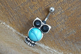 Owl Belly Button Ring - Short Belly Ring - Turquoise Belly Button Ring - Gift For Teens - Gift under 15