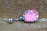 Pink Druzy Belly Button Ring - Gift For Teens - Gift under 15