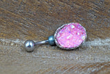 Pink Druzy Belly Button Ring - Gift For Teens - Gift under 15