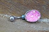 Pink Druzy Belly Button Ring - Gift For Teens - Gift under 15
