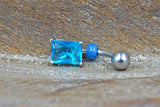 Elegant Aqua Blue Square CZ Belly Button Ring Jewelry