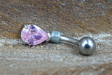 Elegant Pale Pink Teardrop CZ Belly Button Ring Jewelry