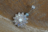 Aurora Borealis Belly Rings - Opal Belly Button Rings - White Opal Flower Belly Button Jewelry