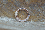 Half Circle CZ Lined Tiny Rose Gold Hoop Septum Ring - Rose Gold Daith Piercing - Rose Gold Rook Earring Hoop