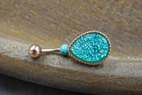 Teal Teardrop Druzy Rose Gold Belly Button Ring - Short Belly Button Ring