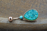 Teal Teardrop Druzy Rose Gold Belly Button Ring - Short Belly Button Ring
