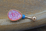 Hot Pink Druzy Rose Gold Belly Button Ring - Short Belly Button Ring