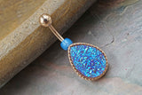 Dark Purple Druzy Rose Gold Belly Button Ring - Short Belly Button Ring