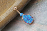 Dark Purple Druzy Rose Gold Belly Button Ring - Short Belly Button Ring