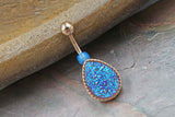 Dark Purple Druzy Rose Gold Belly Button Ring - Short Belly Button Ring