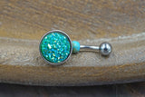 Teal Druzy Round Belly Button Ring - Short Belly Button Ring