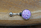 Light Purple Druzy Round Belly Button Ring - Short Belly Button Ring