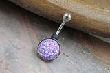 Light Purple Druzy Round Belly Button Ring - Short Belly Button Ring