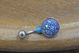 Dark Purple Druzy Round Belly Button Ring - Short Belly Button Ring