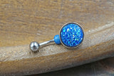 Blue Druzy Round Belly Button Ring - Short Belly Button Ring