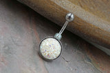 White Druzy Round Belly Button Ring - Short Belly Button Ring